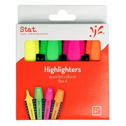 Stat Rubberised Grip Highlighter Chisel 2-5mm Assorted Colours Wallet Of 4