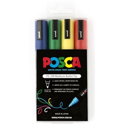 Uni Posca PC-5M Paint Marker Medium 2.5mm Bullet Tip  Assorted Colours Wallet Of 4