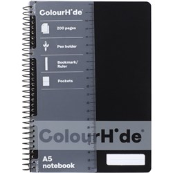 ColourHide Spiral Notebook A5 Side Bound 200 Page Black 