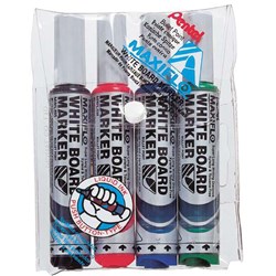 Pentel MWL5 Maxiflo Whiteboard Marker Bullet 2.1mm Pump It Assorted Wallet of 4