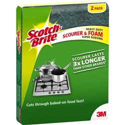 Scotch-Brite Heavy Duty Scourer & Foam Scrub Green Pack Of 2