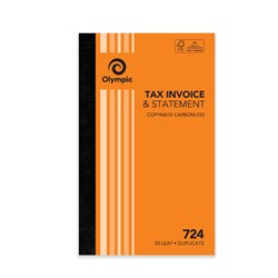 Olympic No 724 Invoice Statement Carbonless Duplicate Book 200x125mm 50 Leaf Orange