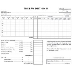 Zions Time And Pay Sheet Number 44 Hospitality Pack of 100