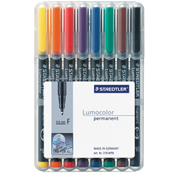 Staedtler 318 Lumocolor Pen Permanent Fine 0.6mm Assorted Wallet of 8