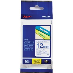 Brother TZE-233 P-Touch Laminated Tape 12mm x 8m Blue On White