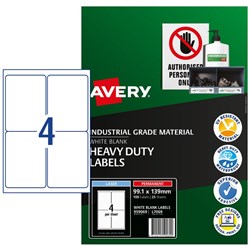 Avery Identification Laser Heavy Duty White L7069 99.1x139mm 4UP 100 Labels