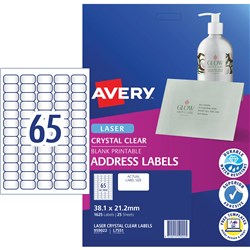 Avery Crystal Clear Laser Address Labels White L7551 38.1x21.2mm 65UP 1625 Labels