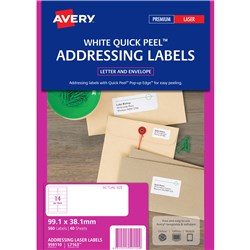 AVERY L7163 MAILING LABELS Laser 14 L/P/Sht 99.1x38.1mm Address Box of 560